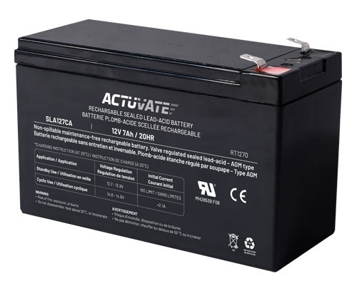 Actuvate Battery SLA127CA Sealed Lead Acid Battery, 12V Output, 7 Ah Battery Capacity