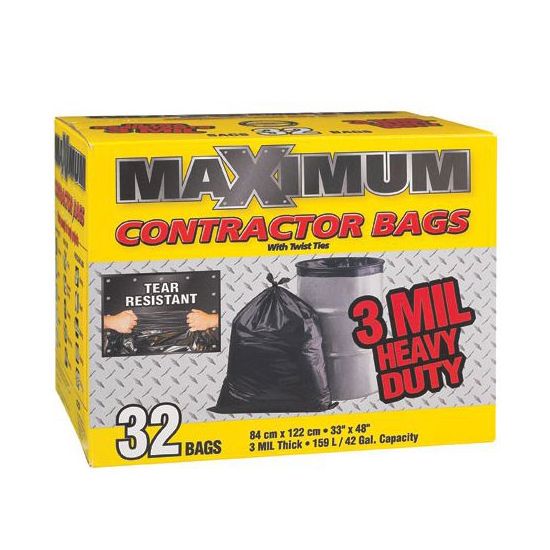 Maximum Contractor MAX33483 33 in. x 48 in. x 3 mil Bag, Black