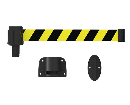 Banner Stakes PL4121 PLUS Wall Mount Barrier System, Plastic, Screw Mount, 15', Black & Yellow Tape