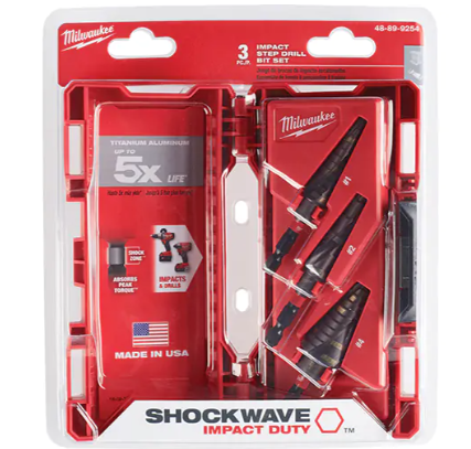 Milwaukee 48-89-9254 Shockwave™ Impact Duty™ Step Drill Bit Set, 3 Pieces, Titanium
