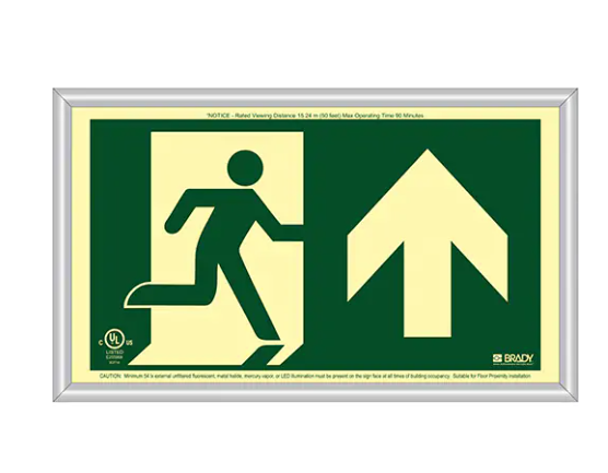 Brady 143530 BradyGlo® Running Man Exit Sign With Up Arrow, 8-1/2" x 15", Plastic, Pictogram