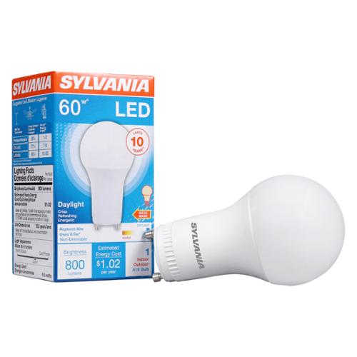 Sylvania 78107 Contractor Series A-19 LED Bulb, 8.5W, 120V, GU24 Base, 5000K (Minimum Order: 6)