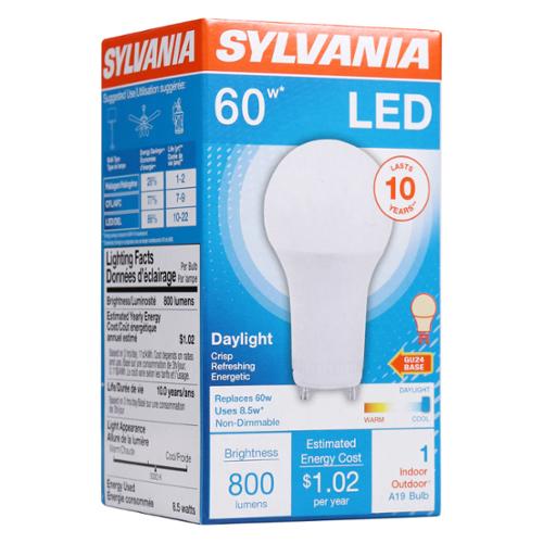 Sylvania 78107 Contractor Series A-19 LED Bulb, 8.5W, 120V, GU24 Base, 5000K (Minimum Order: 6)