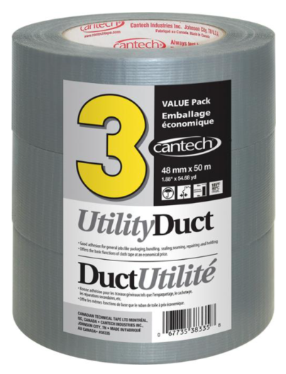 Cantech 383354850 Utility Duct Tape, Water Resistant, 48Mm X 50M, 3 Pack