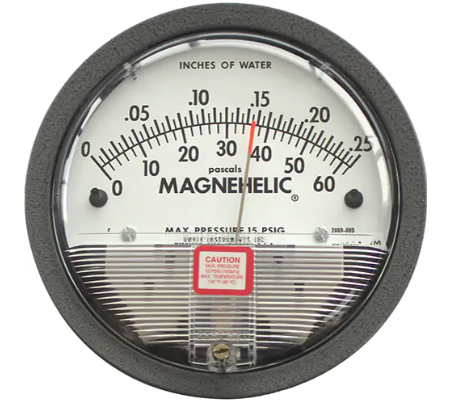 Dwyer 2000-00D Magnehelic Differential Pressure Gauge, 4-3/4" , 0.0 - 0.25 in. w.c., Panel Mount, Analogue