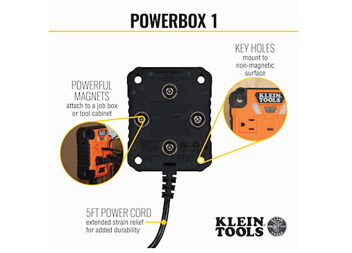 Klein Tools 29601 Powerbox Magnetic Power Strip LED