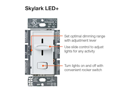 Lutron SCL-153P-WH Skylark Dimmer Switch 120 VAC, 150 W LED/CFL Or 600W Incandescent/Halogen White/Enamel Painted, Gloss