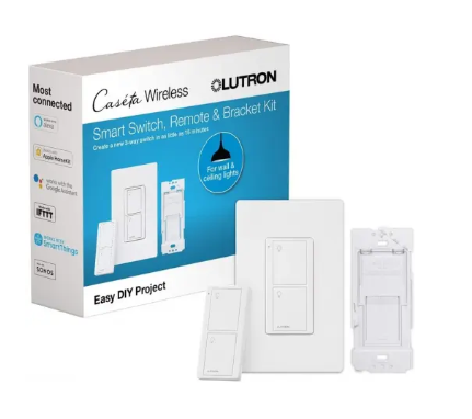 Lutron P-PKG1WS-WH-C Caseta Wireless 3-Way Switch Kit With Pico Remote, Wallplate Adapter