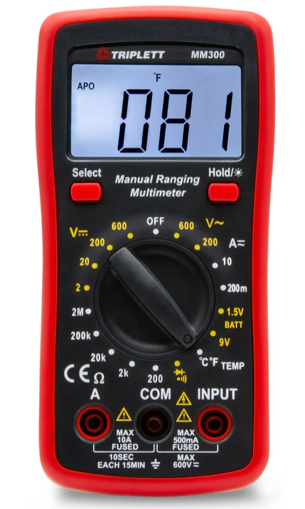 Triplett MM300 Manual ranging 3-1/2 digit (2000 count) True RMS Compact Digital Multimeter Measures AC/DC Voltage