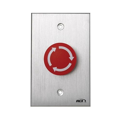 RCI 919-MA X 28 Rotary Release Pushbutton, Brushed Anodized Aluminum, Red Button