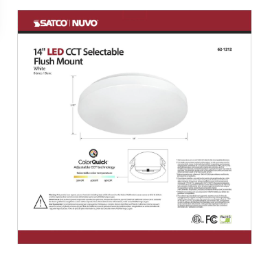 Satco 62-1212 14" LED Flush Mount Ceiling Fixture, 20 Watt, 3CCT