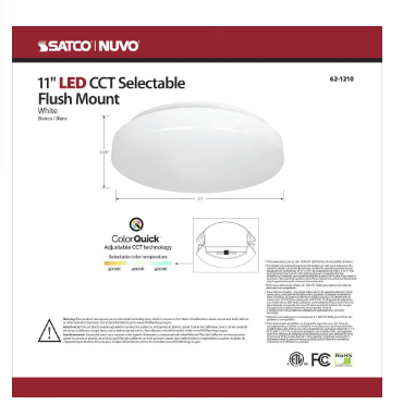 Satco 62-1210 11" LED Flush Mount Ceiling Fixture, 16 Watt, 3CCT