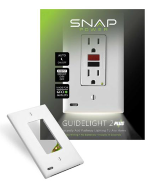 SnapPower O1GL-FWH-SP21 GuideLight®2PLUS Single-Gang GFCI With Night Light Sensor, Manual Switch Wall Plate, White