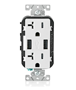 Leviton T5832-W Combination Duplex Receptacle & USB Charger 20 A, 125 V, White/Matte