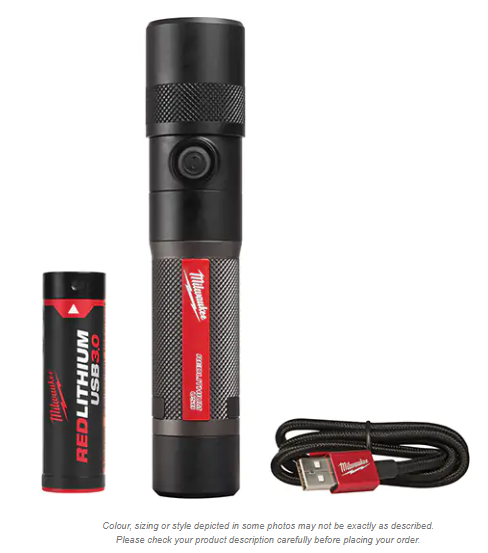 Milwaukee 2161-21 Twist Focus Flashlight, LED, 1100 Lumens, Rechargeable Batteries