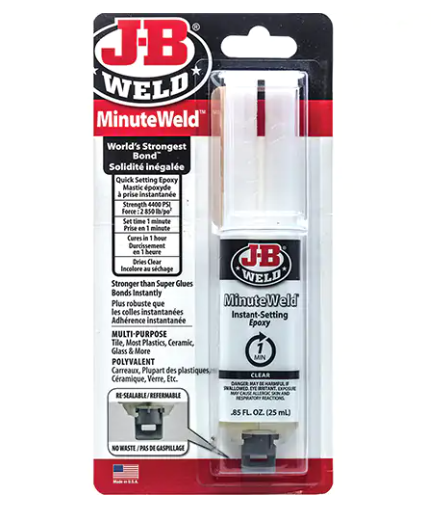 J-B Weld 50101CAN MinuteWeld Adhesive, 25 ml, Syringe, Two-Part, Clear (Minimum Order: 6)