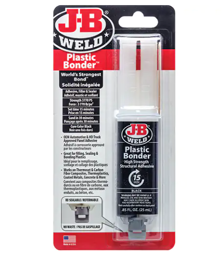J-B Weld 50139CAN Plastic Bonder Adhesive, 25 ml, Syringe, Two-Part, Black (Minimum Order: 7)