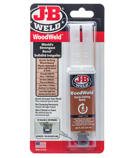 J-B Weld 50151CAN WoodWeld Adhesive, 25 ml, Syringe, Two-Part, Tan (Minimum Order: 6)
