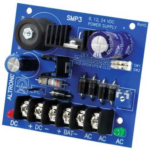 Altronix SMP3 Power Supply/Charger, Single Output, 6/12/24VDC at 2.5A, 24/28VAC, Board