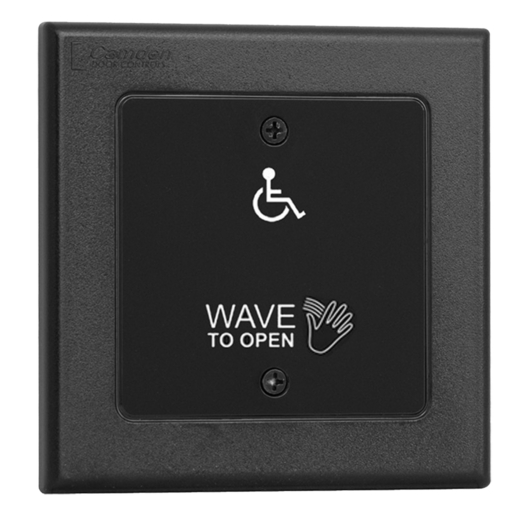 Camden CM-331/42W SureWave CM-331 Series Touchless Switch, Double Gang Hand Icon/'Wave to Open' Text/Wheelchair Symbol Faceplate, Black Finish