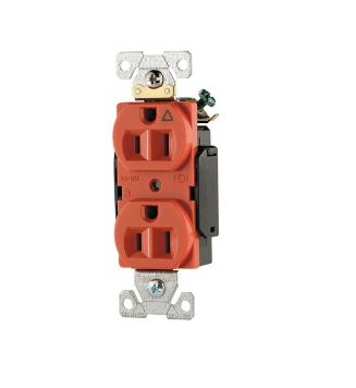 Cooper Wiring Devices IG5262RN Isolated Ground Premium Industrial Grade Receptacle, 15A/125V, NEMA 5-15, Orange