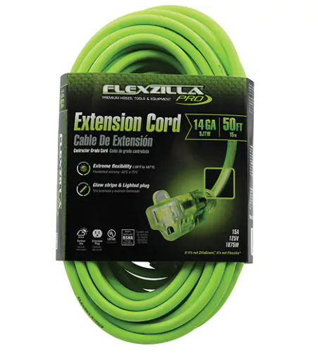 Prime Flexzilla® Pro Industrial Extension Cord, 14/3 AWG, 15A, 50
