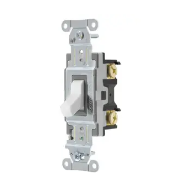 Hubbell-Kellems CS120W Toggle Switch, Commercial Grade, Single Pole, 20A 120/277V AC, Side Wired, White Toggle