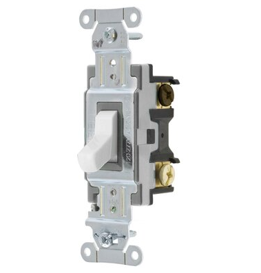 Hubbell-Kellems CSB315W Toggle Switch, Commercial Grade, Three Way, 15A 120/277V AC, Back & Side Wired, White