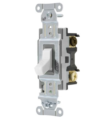Hubbell-Kellems CSB420W Toggle Switch, Commercial Grade, Four Way, 20A 120/277V AC, Back & Side Wired, White Toggle