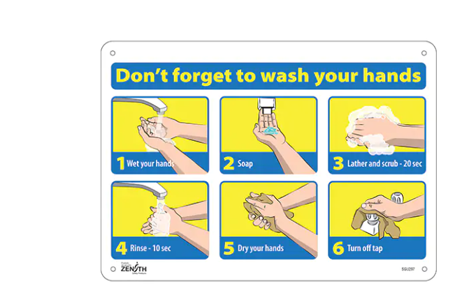 "Don't Forget To Wash Your Hands" Pictogram Sign, 10" x 14", Plastic, English With Pictogram (Minimum Order: 7)