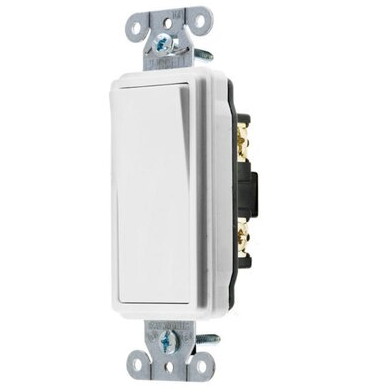 Hubbell-Kellems DS115W Decorator Switch, Specification Grade, Single Pole, 15A 120/277V AC, Back & Side Wired, White