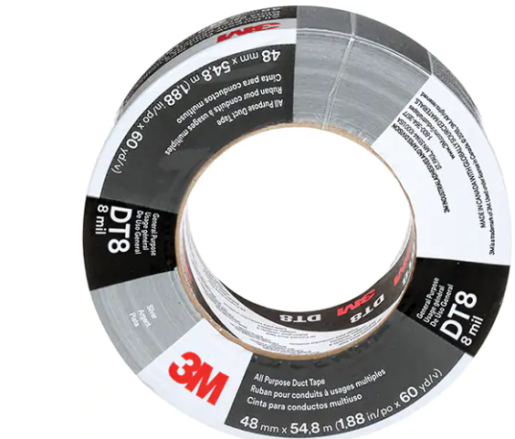 3M DT8 All-Purpose Duct Tape, 8 mils, Black, 48 mm (2") x 55 m (180') (Min Ord: 12)