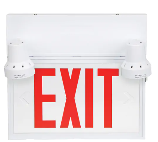 Exit Sign with Security lights, LED, Battery Operated/Hardwired, 12-1/10" L x 11" W, English