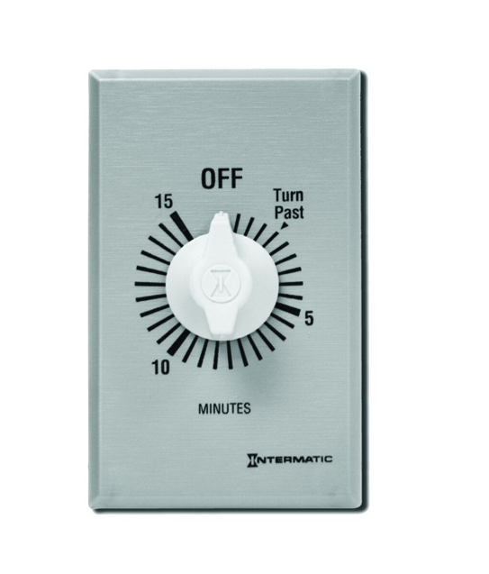 Intermatic FF15MC Spring Wound Countdown Timer, Commercial, 125-277 VAC, 50/60 Hz, SPST, 15 Minute Max, Without Hold, Silver