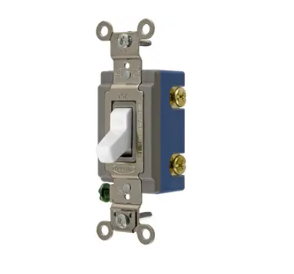 Hubbell HBL1201W Extra Heavy Duty Industrial Grade, Toggle Switch, Single Pole, 15A 120/277V AC, Back & Side Wired, White