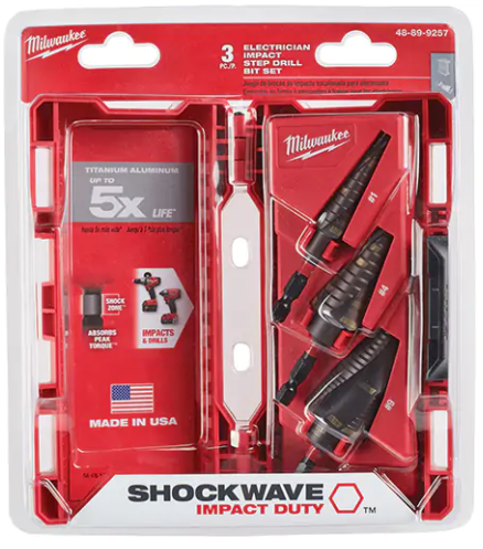 Milwaukee 48-89-9257 Shockwave™ Impact Duty™ Step Drill Bit Set, 3 Pieces, Titanium