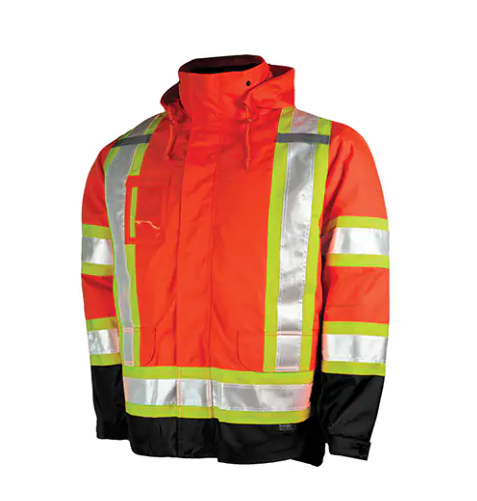 Tough Duck 5-in-1 Safety Jacket, Polyester, High Visibility Orange, X-Large