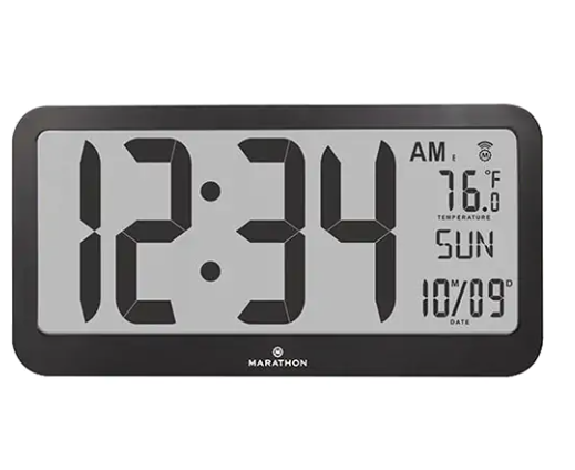 Marathon Jumbo Panoramic Clock, Digital, Battery Operated, Black