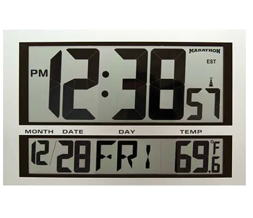Marathon Jumbo Clock, Digital, Battery Operated, Silver