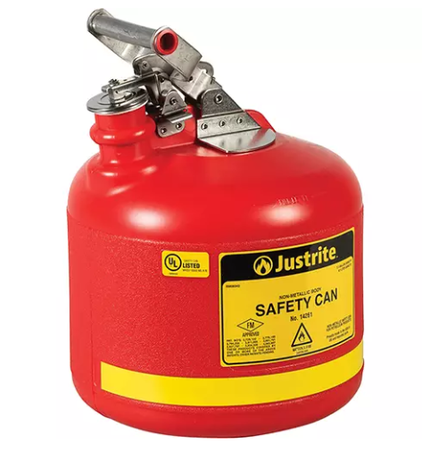 Justrite 14261 Safety Cans, Type I, Polyethylene, 2.5 US gal., Red, FM Approved/UL/ULC Listed