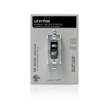 Leviton N1302-DS Powerswitch Manual Motor Starter With Switch Enclosure, Double-Pole AC Motor Starter Switch 600 VAC