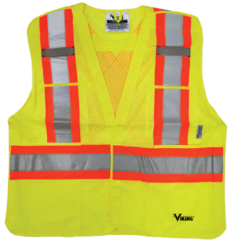 Viking Safety Vest, High Visibility Lime-Yellow, Large/X-Large, Polyester, CSA Z96 Class 2 - Level 2 (Minimum Order: 6)