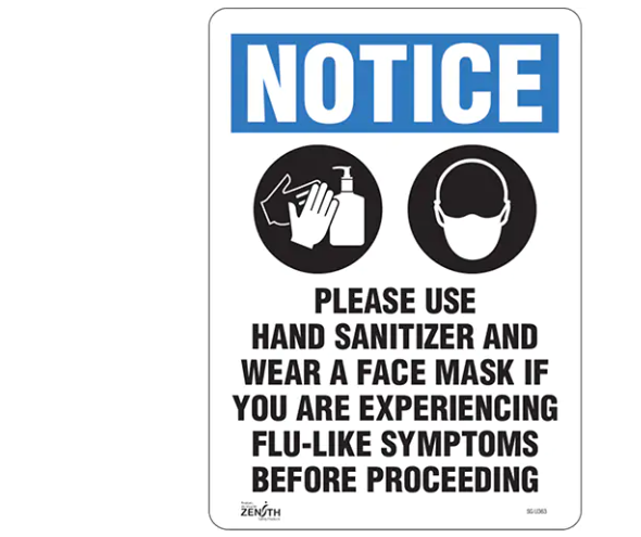 "Please Use Hand Sanitizer & Face Mask" Sign, 14" x 10", Vinyl, English With Pictogram (Minimum Order: 8)