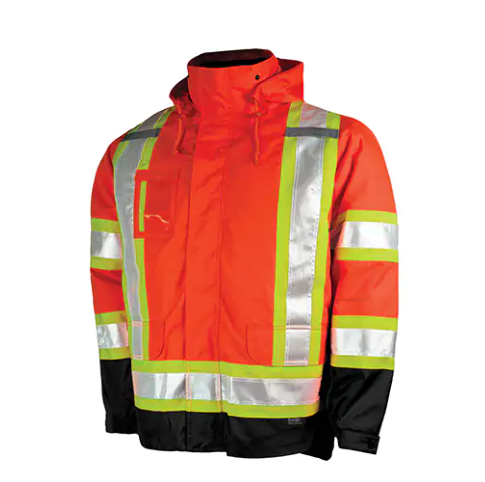 Tough Duck 5-in-1 Safety Jacket, Polyester, High Visibility Orange, Medium