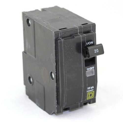 Square D QO220 Mini Circuit Breaker, 20A, 2 Pole, 120/240VAC, 10kA, Plug In Mount