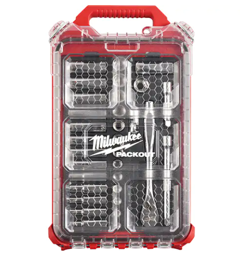 Milwaukee 48-22-9482 Ratchet & Socket Set With Packout™ Low-Profile Compact Organizer, 3/8" Drive Size