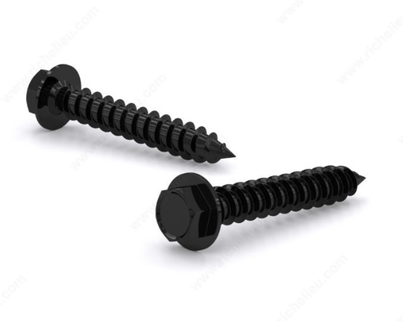 Black 3/4" Hex Washer Head Screw, Self-Tapping Thread, Type A Point, Rustproof Finish (Box of 100)