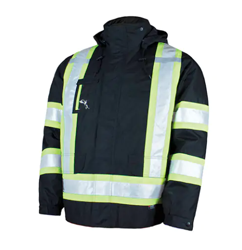 Tough Duck 5-in-1 Safety Jacket, Polyester/Polyurethane, Black, Large