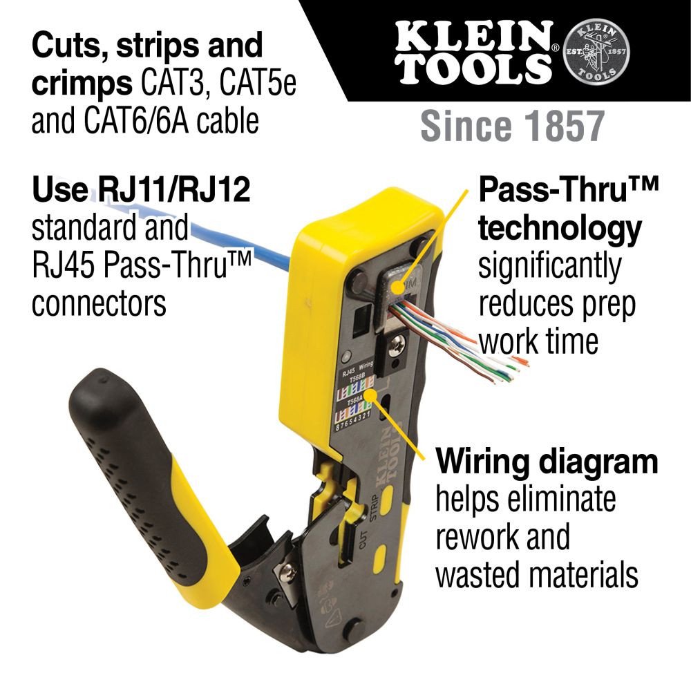 Klein Tools VDV226-110 Ratcheting Pass-Thru Cable Crimper/Stripper/Cutter