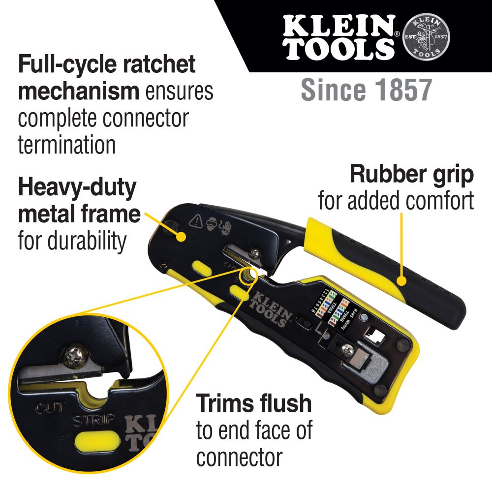 Klein Tools VDV226-110 Ratcheting Pass-Thru Cable Crimper/Stripper/Cutter